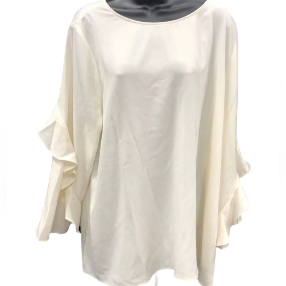 NWT Chico's Women Cream Long Ruffle Sleeve Tunic Top - Size 4-(20/22)
